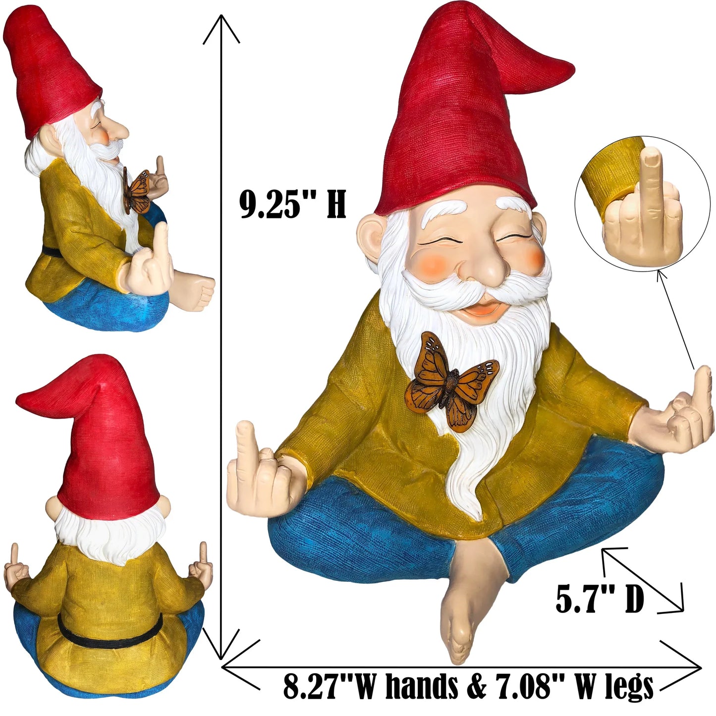 Garden Zen Gnome, Finger Statue 9 inch Lawn Gnome Figurine Outdoor House Decor