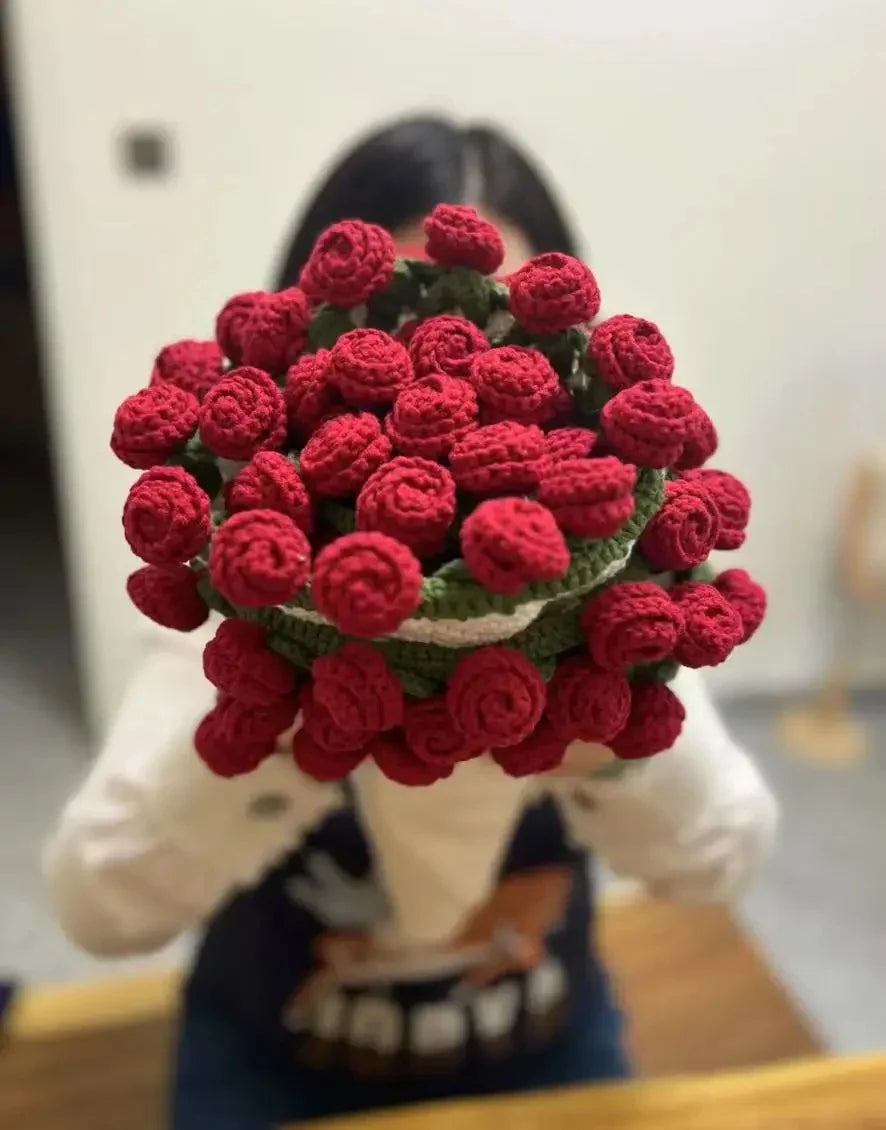 HandKnitted Crochet Flowers Bouquet Blanket