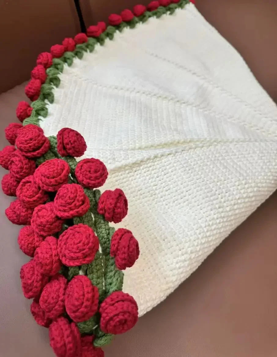 HandKnitted Crochet Flowers Bouquet Blanket