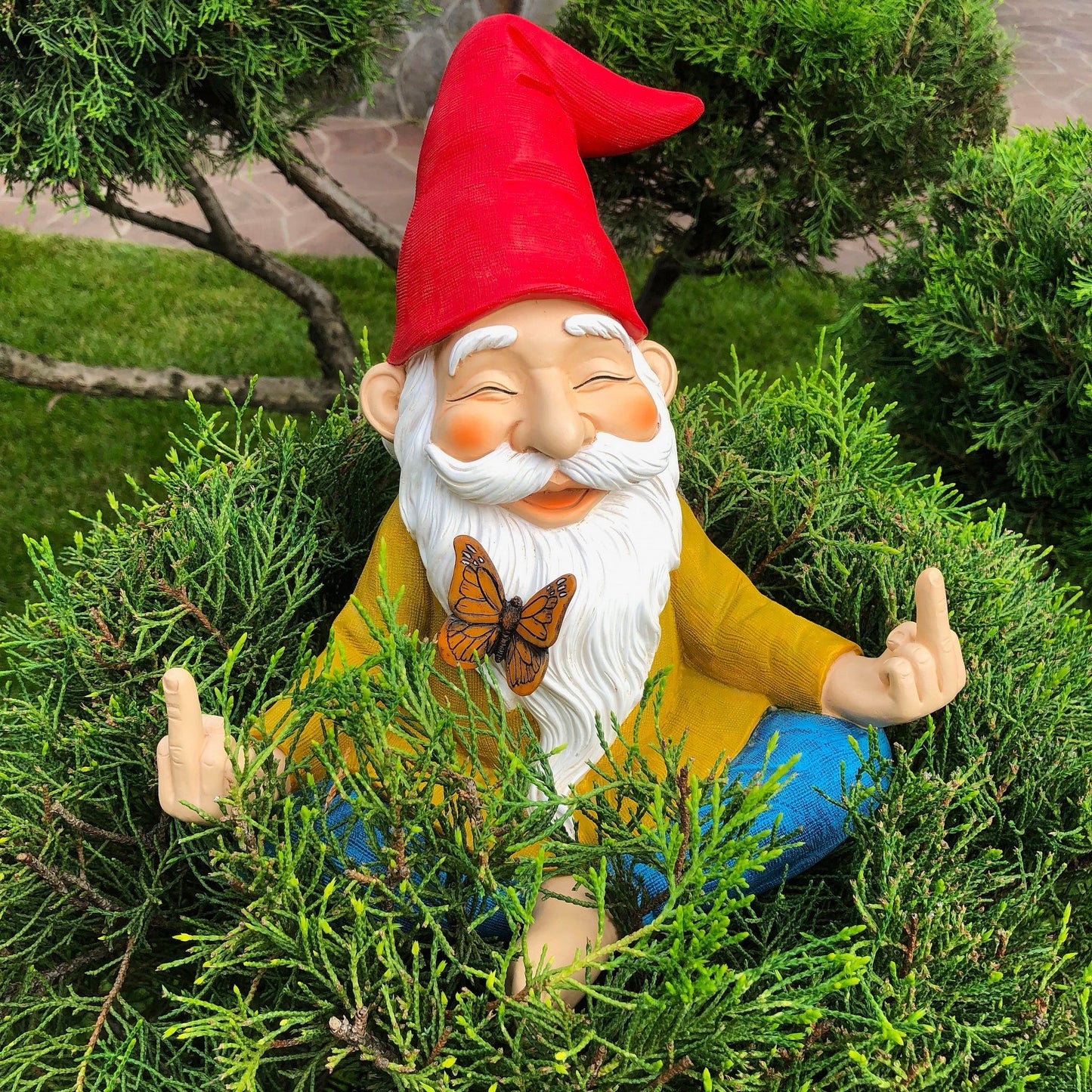 Garden Zen Gnome, Finger Statue 9 inch Lawn Gnome Figurine Outdoor House Decor