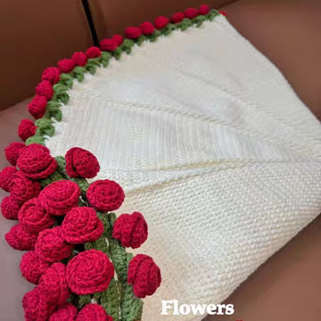 HandKnitted Crochet Flowers Bouquet Blanket